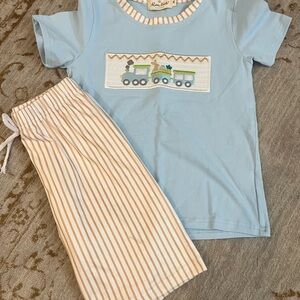 Light Blue Train Appliqué youth set 5/6